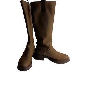 Pull & Bear Women's Size 40 (9.5) Khaki Fabric Platform Grunge Knee-High Boots
